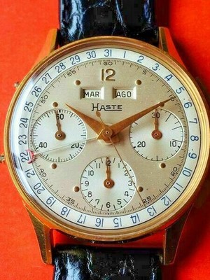 Haste-Leonidas ( Heuer-Mexico) - triple calendar chronograph Valjoux 72C 18 K pl
