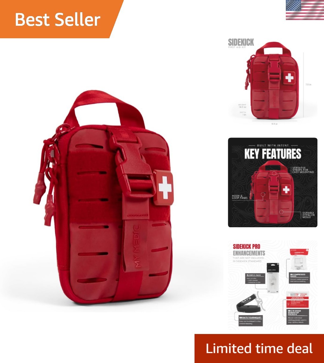 Sidekick Pro - Camping Hiking and Backpacking First Aid Kit - 70 Items with T...