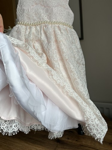 Vestido Princesa Americana Niña Encaje Perla Dama de honor Flor Fiesta Vestido 4 Años - Imagen 6 de 7