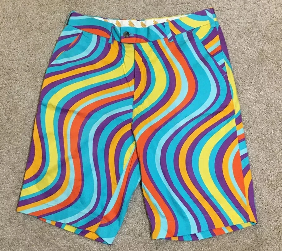 Loudmouth Golf Shorts Size 34 Colorful Groovy Psychadelic Swirl Pattern