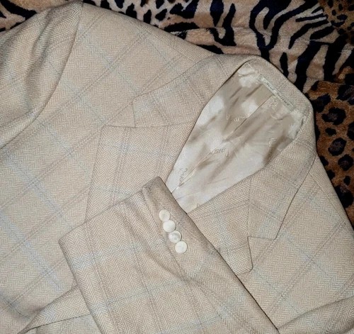 RAVAZZOLO ITALY Cream Cashmere blnd Windowpane Blazer Sport Coat Jacket 42L #163