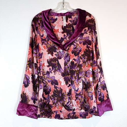 Anthropologie Sleep Luxe Тор Floral Purple Orange Silky Medium