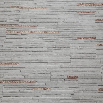 Wallpaper textured gray bronze metallic modern faux realistic stone wallcovering