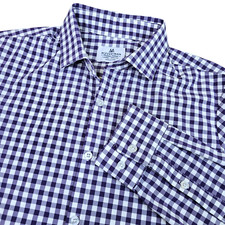 Mizzen Main Shirt Mens Large Trim Fit Purple White Performance Checks Plaid Lee