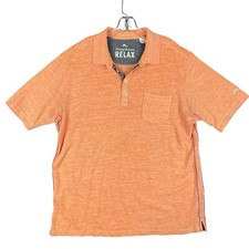 Vintage Tommy Bahama Relax Polo Mens L Orange Short Sleeve Shirt Logo USA MADE