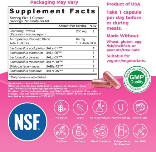Nutricelebrity NutriFlora-Pro Women's Probiotic Vaginal Care, UTI Health 60 Caps - Picture 2 of 14