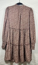 Loveriche Knee Length Dress Brown Size Small Elastic Neck And Wrists