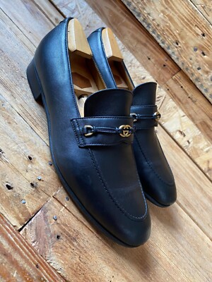 Gucci interlocking G black leather loafers sz UK 9 US 10, gucci