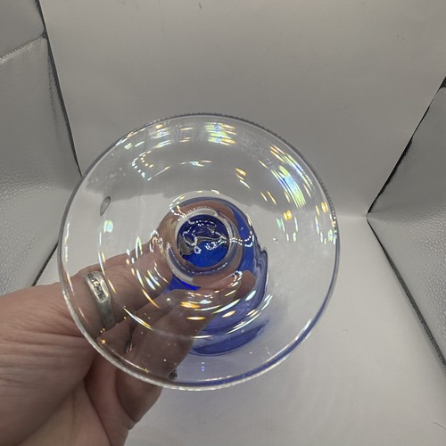 Large Retro Cobalt Blue And Clear Art Deco Goblet Wine Martini Glass - Picture 5 of 8