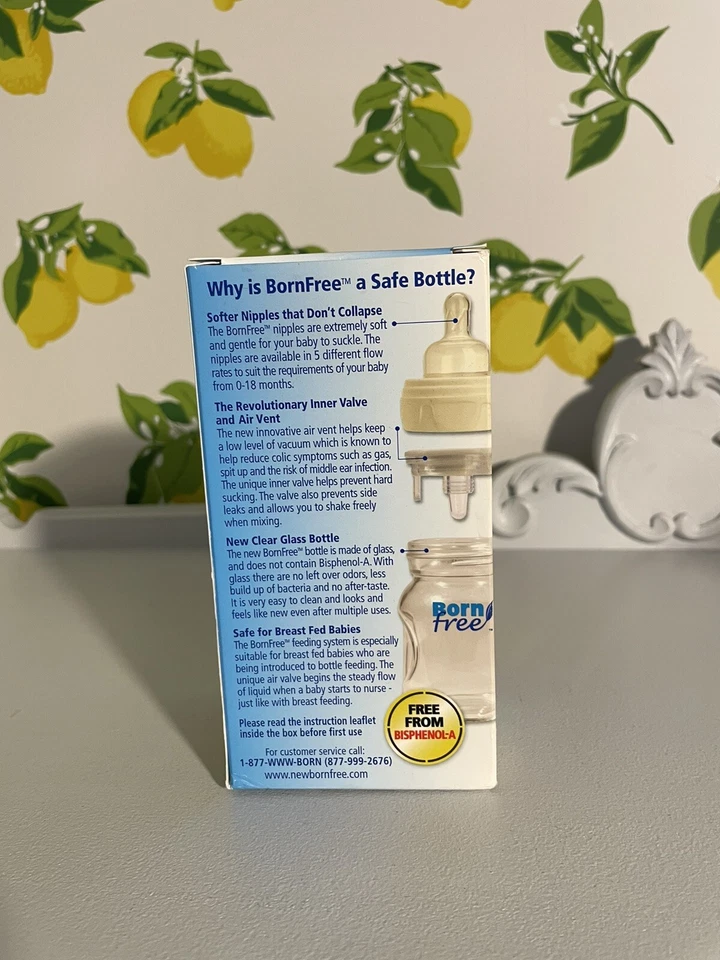 NEW Born Free Glass Baby Bottle Wide Neck 5oz - Stage 1 - SLOW FLOW - 0-3 Months - Image 3 of 4