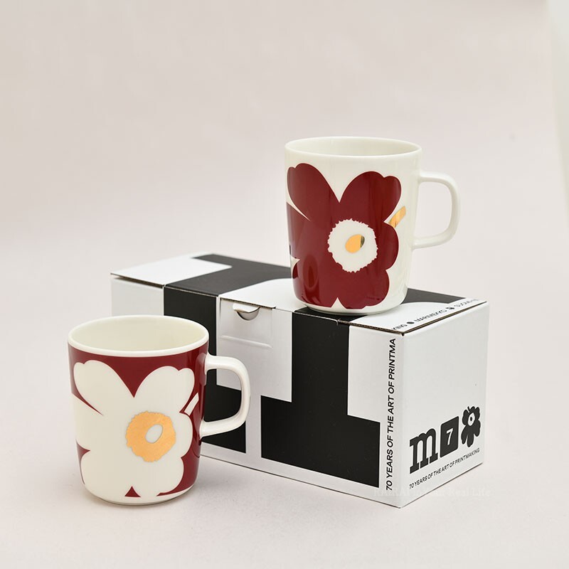 marimekko Juhla Unikko Mugs Set of 2 250ml 70th Anniversary NEW