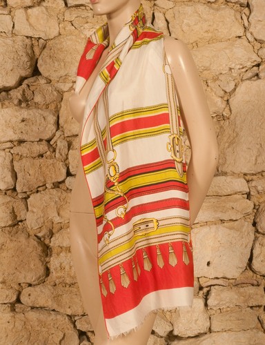 VINTAGE 60s LONG SILK PRINT SCARF - L 50" W 15" - Picture 4 of 4
