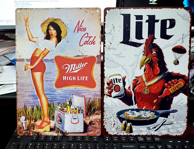 2 Retro metal sign MILLER HIGH LIFE Nice Catch & Lite w spicey