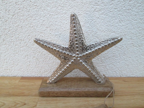 Aufsteller Seestern Auf Mangoholz Sockel Aus Metall Silber (B/H/T)18X18X5Cm Deko-image