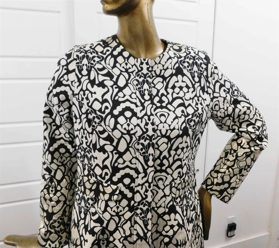 Abrigo Chaqueta Anne Fontaine Rena Mezcla Algodón Negro Blanco Dorado Cremallera Talla 44 Foto 2 de 4