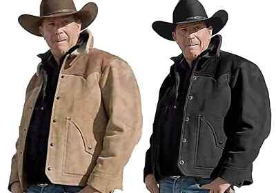 Men Yellowstone Kevin Costner John Dutton Cowboy Suede Leather Collar Fur Jacket
