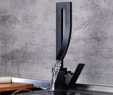 Brass Kitchen Faucet Deck Mounted Mixer Water Tap Black Square Waterfall Taps