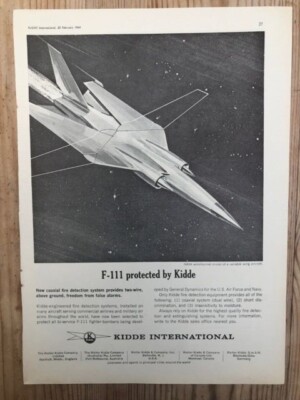 1964 Flugzeug Werbung KIDDE INTERNATIONAL F-111 KOAXIAL BRANDMELDE VARIABEL 
