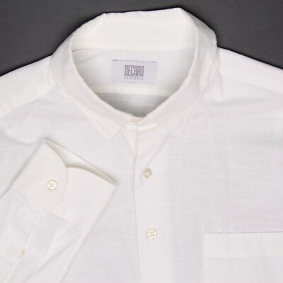 Decaro Sartoria Mens Dress Shirt 16.5 Solid White Linen Long Sleeve Button Front