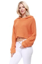 2025 YEMAK Women Summer Cropped Bat Wing Sleeve Waffle Knit Hoodie Top KC007