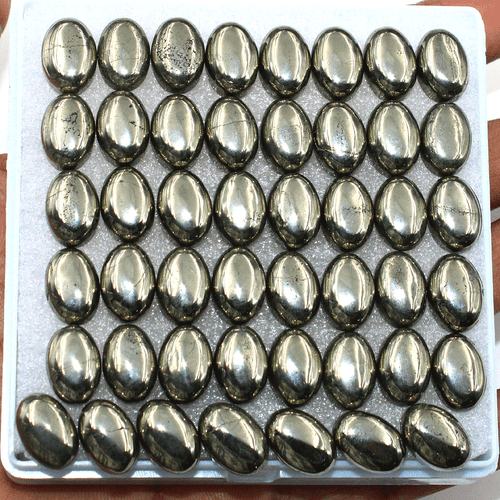 15 PC Natural Golden Pyrite Top Grade 14x10mm Oval Cabochon Calibrated Gemstones - Picture 17 of 18