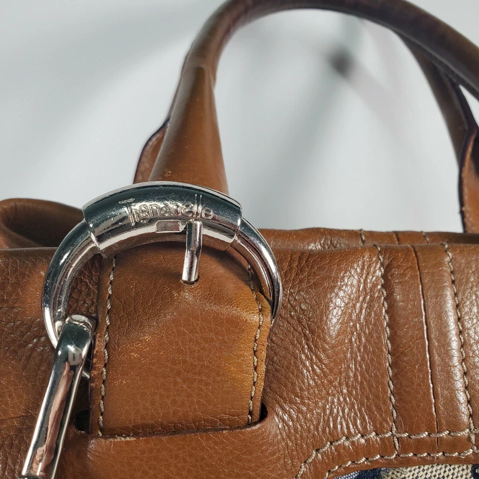 TIGNANELLO Marrón Cuero Parches Cartera Cubo Bolso de Mano/Gancho para Brazo Bolso Crook Foto 4 de 4