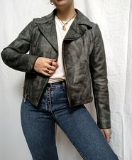 Giacca Pelle Vintage Chiodo Biker Jacket Leather Gray Cuir Anni 90 Veste Cuir