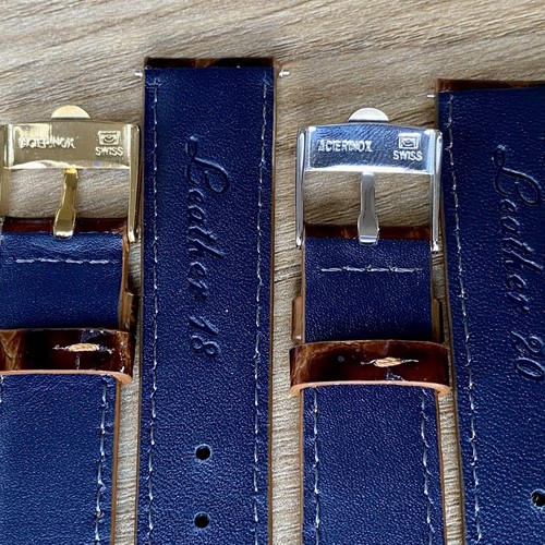 Correa de cuero marrón con estampado de cocodrilo de 18 mm - Hebilla dorada para Omega adjunta - Imagen 11 de 17