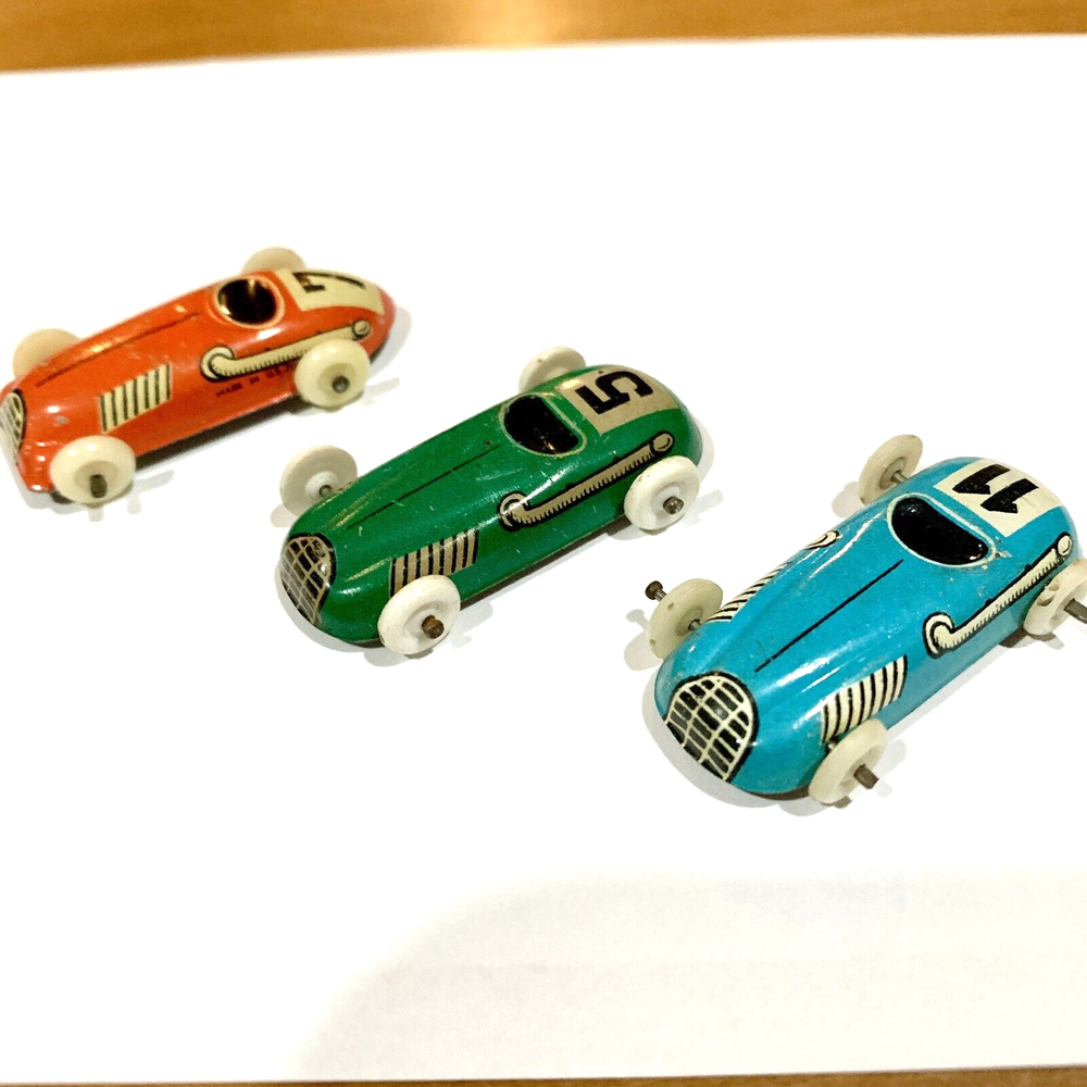 Vintage BILLER PENNNY TOY Tin Litho Race Cars Lot of 3