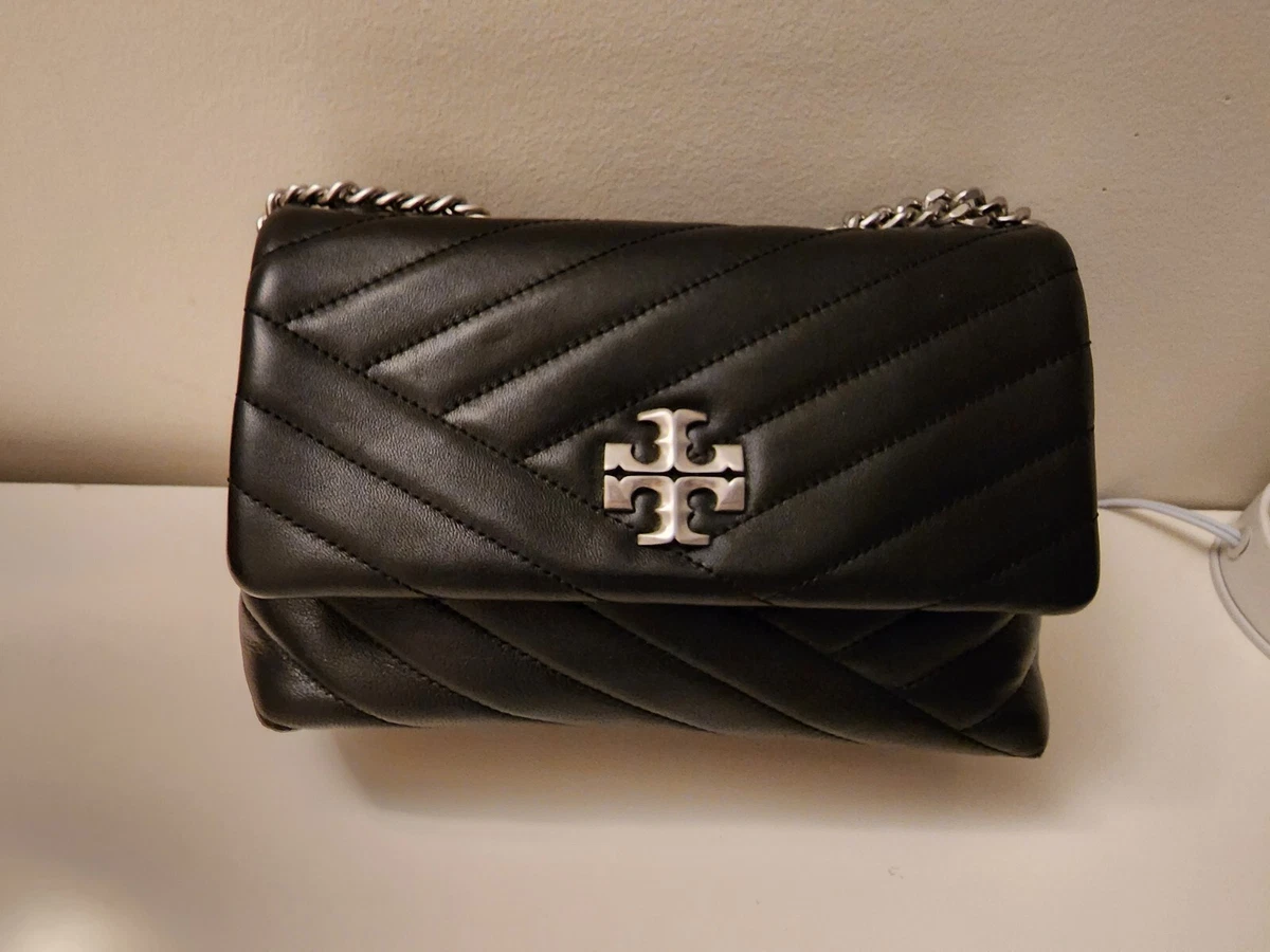 $548 Tory Burch Kira Chevron Small Convertible Shoulder Bag Black/Rolled  Nickel