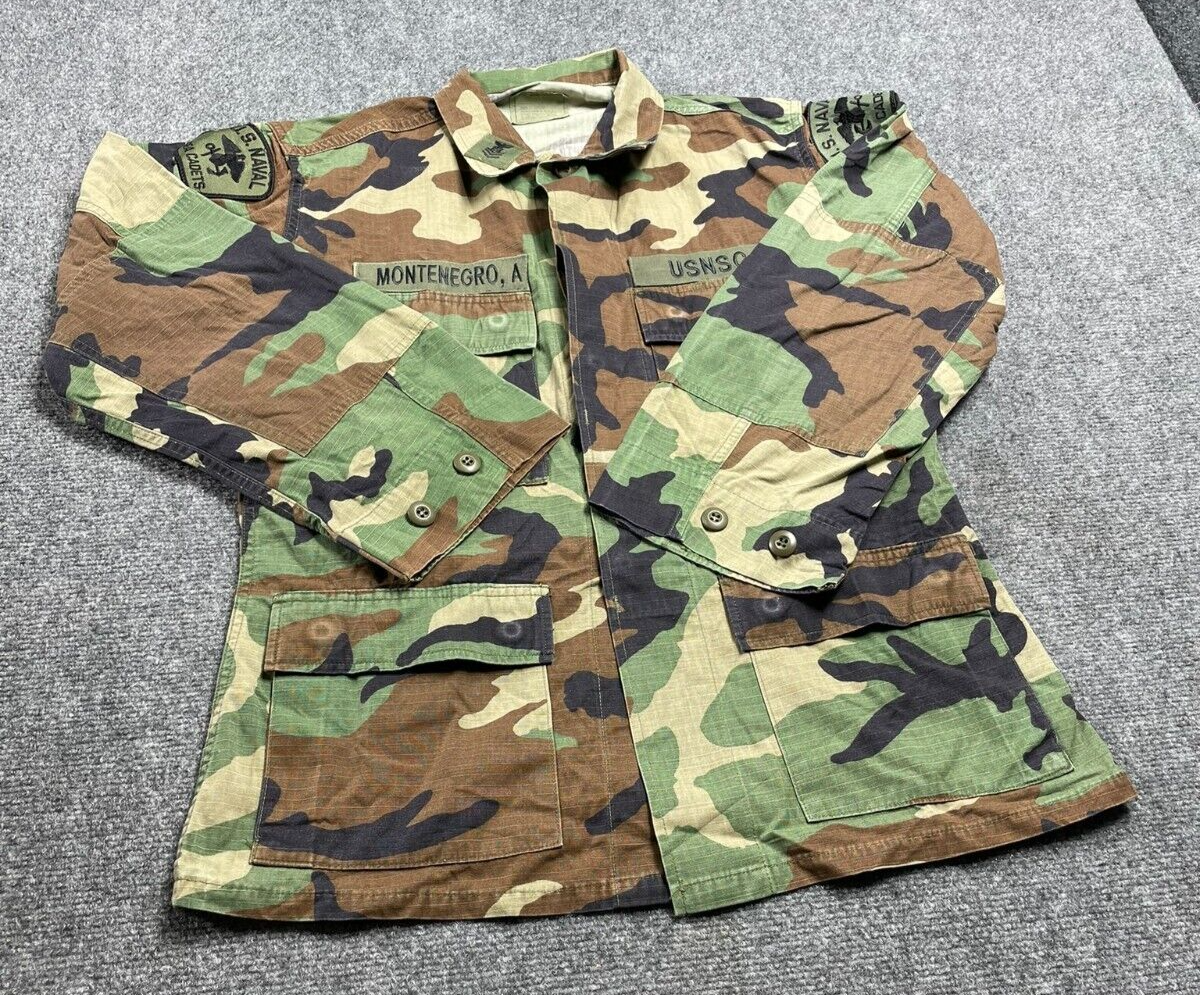 US Navy Green Combat Montenegro Camouflage Military Jacket Size Small-Short