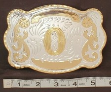 INITIAL " O " RODEO COWBOY GOLD SILVER WESTERN TONED 5" BELT BUCKLE 