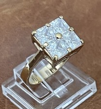 Vintage Gold Vermeil 925 Sterling Silver White 4 Cubic Zirconia Ring Size 6.25