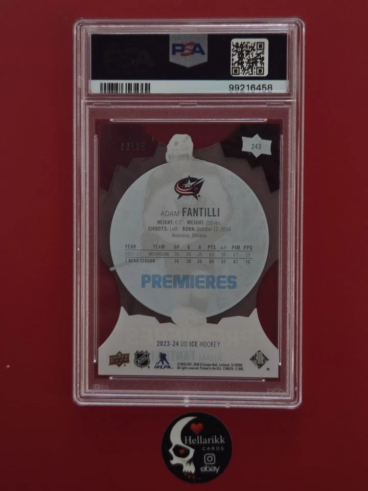 2023-24 Adam Fantilli /99 ICE Premieres Rookie #243 PSA 10 Blue Jackets Columbus - Image 2 of 2