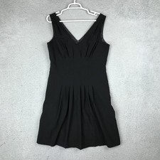 Calvin Klein Dress Womens 12 Black Sleeveless V-Neck Pleated Sheath Stretch