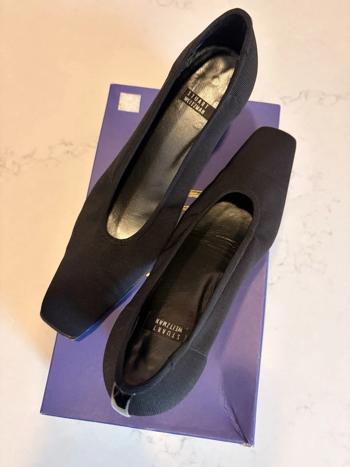 Zapatos de salón Stuart Weitzman negros elásticos con 3 tacón de charol para mujer 7 M. Foto 2 de 4
