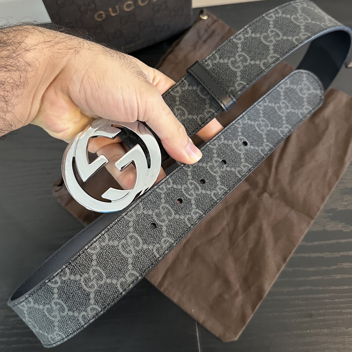 小物 Gucci GG silver leather belt Authentic Gucci Chrome Belt With Silver Buckle, Men Size 30-32 | eBay