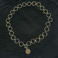 Anne Klein Gold Tone Chain Belt Adjustable Waist Belt Logo Size up to 36 in