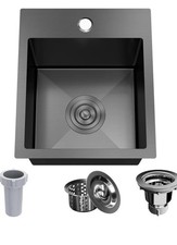 13x15x9in Black Drop In Kitchen Bar Sink, Small Kitche Stainless Steel Bar Sink