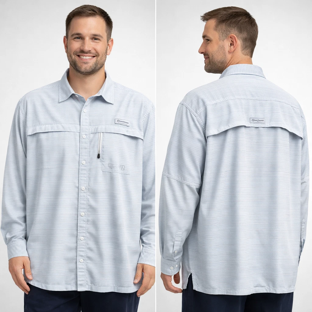 Realtree Fishing Mens 2XL Vented Quick-Dry Long Sleeve Shirt Gray Stripe UPF