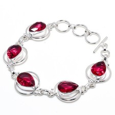 Red Garnet Gemstone Handmade 925 Sterling Silver Jewelry Bracelet Size 7-8