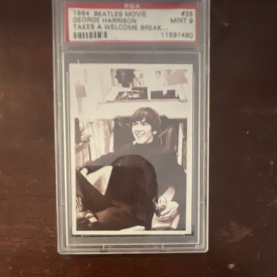 rare beatles trading cards Beatles 1964 B&W Trading Card #35 George Harrison 3rd Series PSA Mint 9