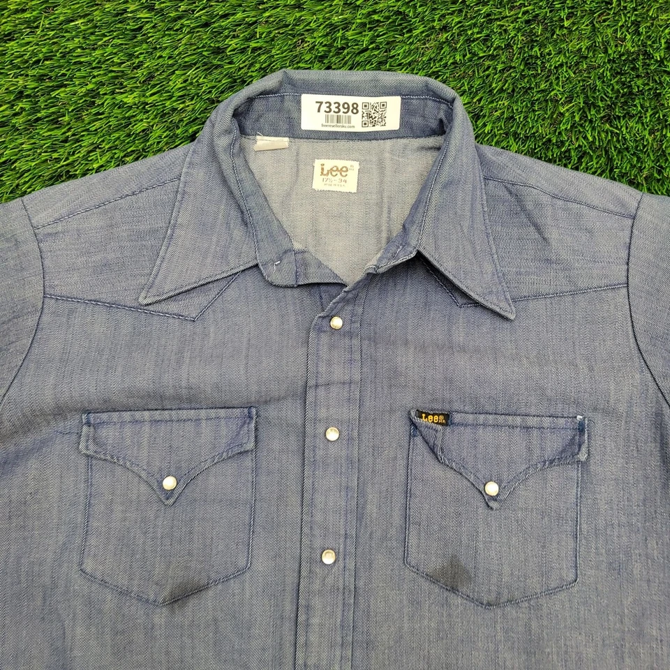 Vintage 80s LEE Button Shirt XL 23x31 Blue - Image 3 of 4