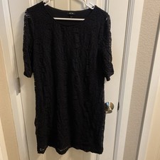 APT 9 L dress black lace STRETCH half sleeve Lined size large LG Pretty