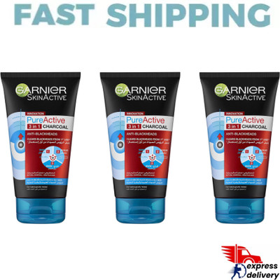 Garnier SkinActive Pure Active Charcoal 3 in 1, 150ml ( Pack of 3 )