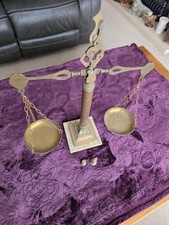 Vintage Brass Scales With Two Antique Weights.