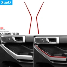 Red Carbon Fiber Window Lift Switch Panel Side Strips For Ford Explorer 2020-23