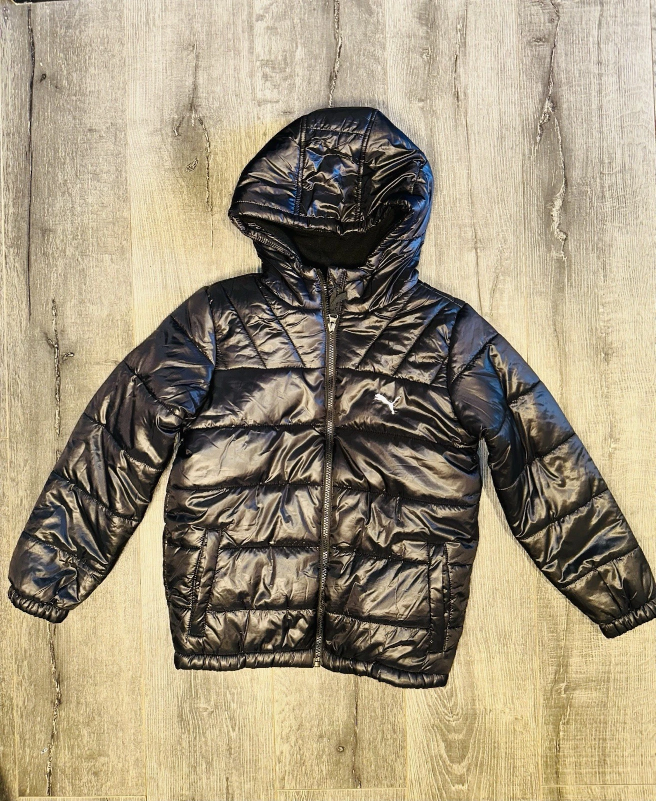 Puma Kids Fleece Lined Black Puffer Jacket Size M 10/12
