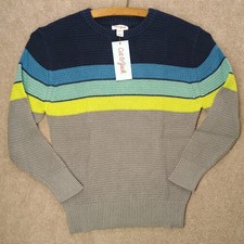 NEW Textured Crew Neck Sweater Boys SMALL 6/7 Blue Gray Striped Cat  Jack NWT