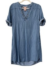 Philosophy Tunic Shirt Dress Small Tencel Chambray Denim Printed Blue Modern